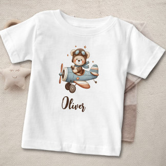 Camiseta De Bebé Osito Piloto Personalizado Adorable