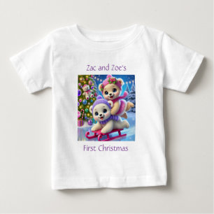 Camiseta De Bebé Ositos polares lindos en trineo