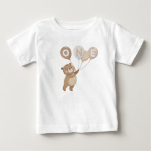 Camiseta De Bebé Oso Adorable con Globos Cumpleaños 1 