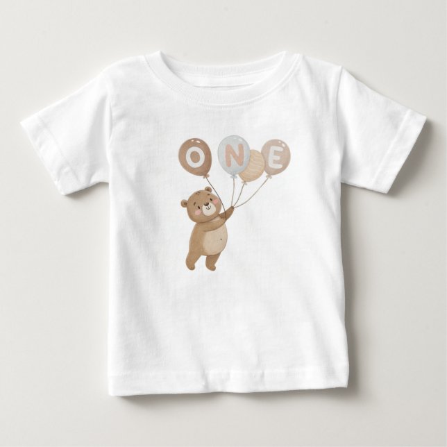 Camiseta De Bebé Oso Adorable con Globos Cumpleaños 1  (Anverso)