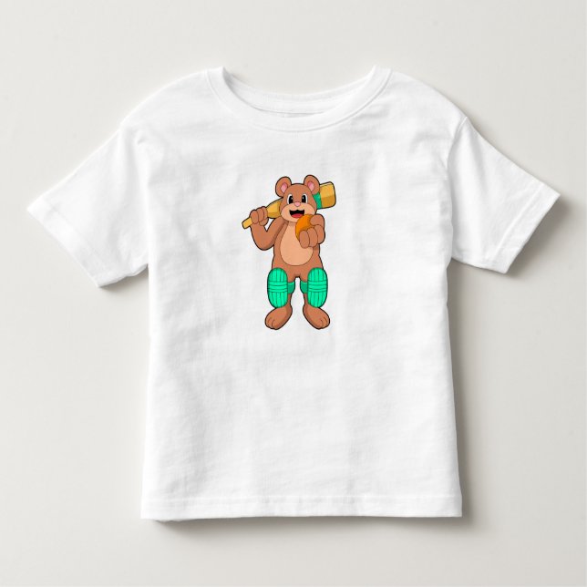 Camiseta De Bebé Oso al críquet con bate de críquet (Anverso)