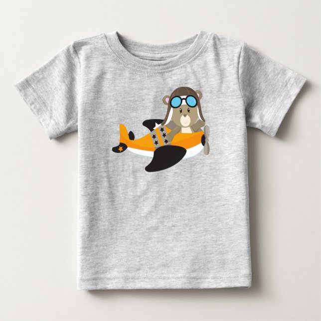 Camiseta De Bebé Oso Aviador, Oso Piloto, Oso Cubierto, Avión (Anverso)