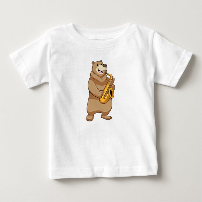 Camiseta De Bebé Oso como músico con saxofón (Anverso)