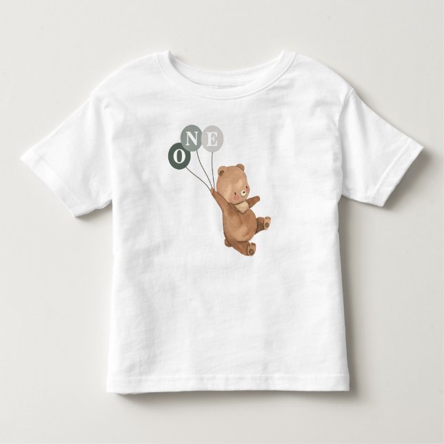 Camiseta De Bebé Oso con 3 Globos Verdes Primer Cumpleaños (Anverso)