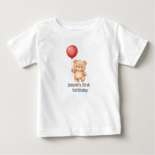 Camiseta De Bebé Oso con sombrero de fiesta y globo rojo, adorable 