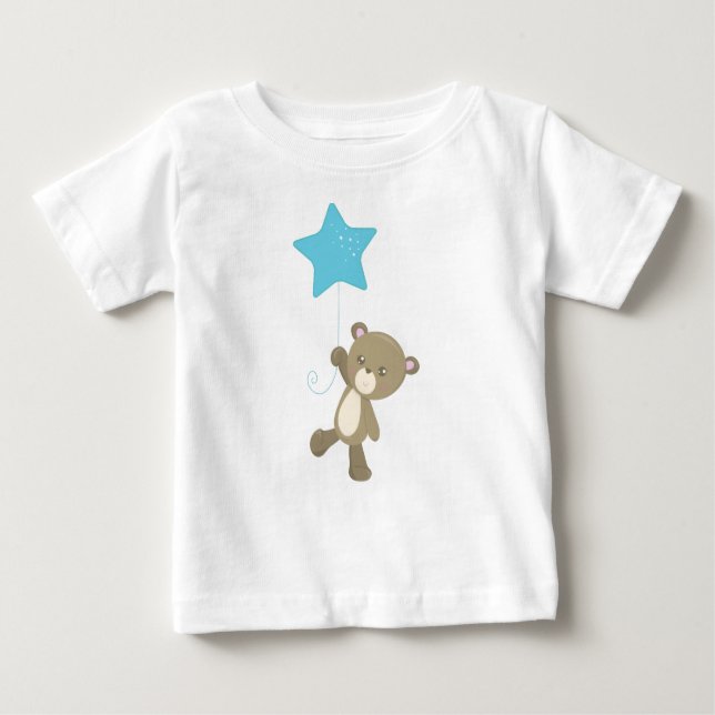 Camiseta De Bebé Oso Cubierto, Oso Con Globo, Oso Pequeño, Estrella (Anverso)