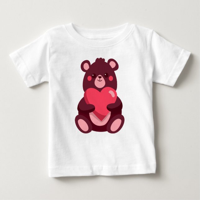 Camiseta De Bebé Oso Cuto Con Corazón (Anverso)