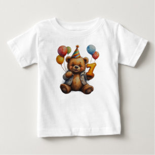 Camiseta De Bebé Oso de cumpleaños lindo con globos y sombrero de f