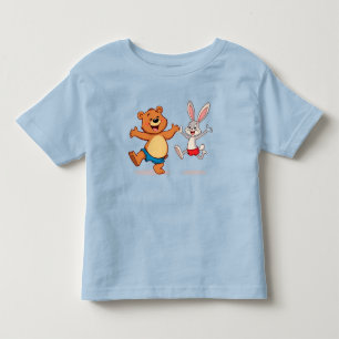 Camiseta De Bebé Oso de dibujos animados alegres y conejito bailand