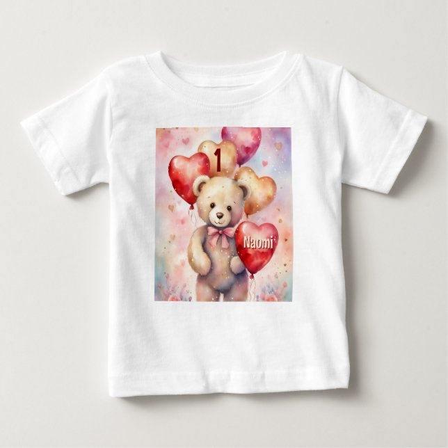 Camiseta De Bebé Oso de felicitacion de cumpleaños agregar nombre y (Anverso)