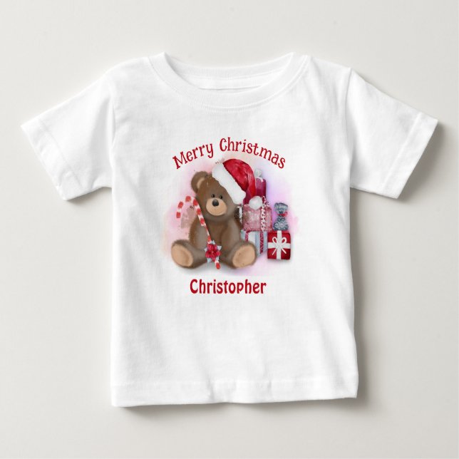Camiseta De Bebé Oso de Feliz Navidad Niño Niño Bebé Navidad  (Anverso)