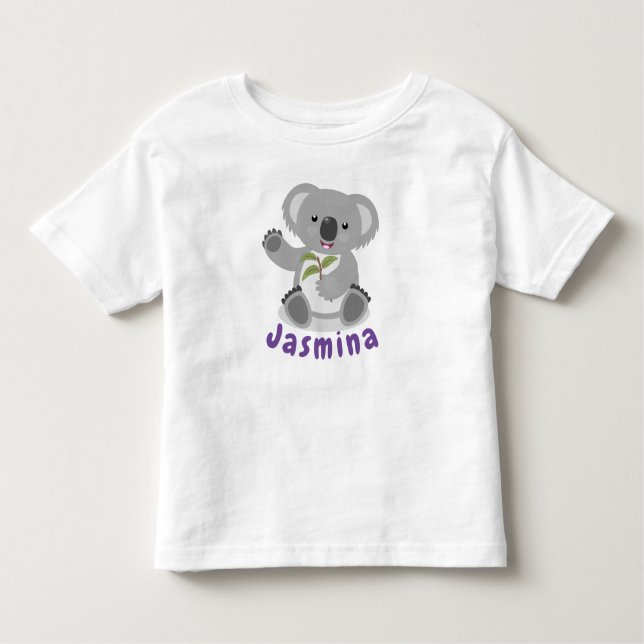 Camiseta De Bebé Oso de koala con hojas ilustracion personalizado (Anverso)