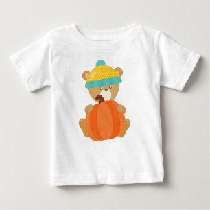 Camiseta De Bebé Oso De Otoño, Oso Cuto, Oso Con Gorra, Calabaza