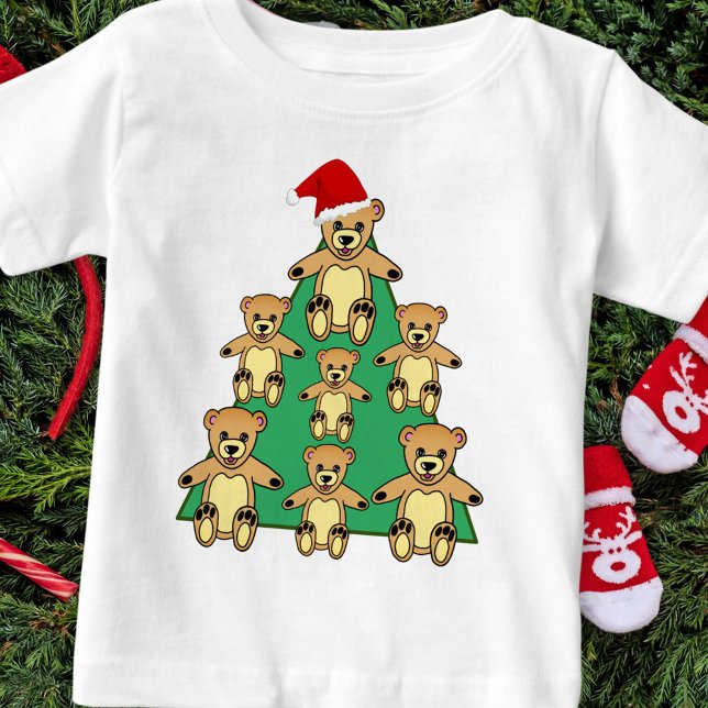 Camiseta De Bebé Oso de peluche con árbol de navidad de Santa Hat (Subido por el creador)