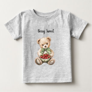 Camiseta De Bebé Oso de peluche de fresas rojas dulce lazo verde