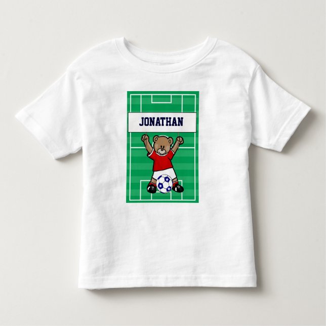 Camiseta De Bebé Oso de peluche de fútbol personalizado (rojo) (Anverso)