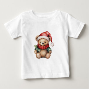 Camiseta De Bebé Oso de peluche de Navidad con acuarela