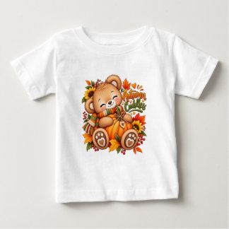 Camiseta De Bebé Oso de peluche de otoño abrazando calabaza para be