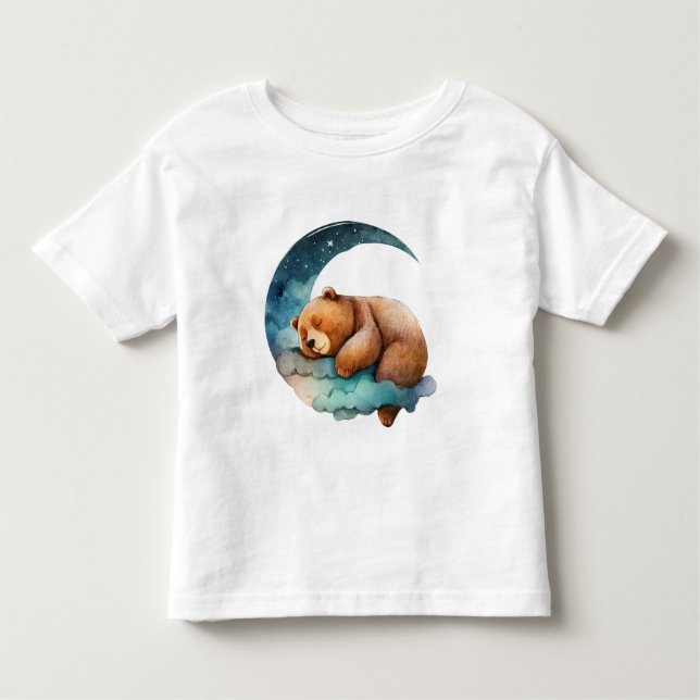 Camiseta De Bebé Oso de peluche durmiendo en la luna creciente (Anverso)