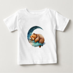 Camiseta De Bebé Oso de peluche durmiendo en la luna creciente