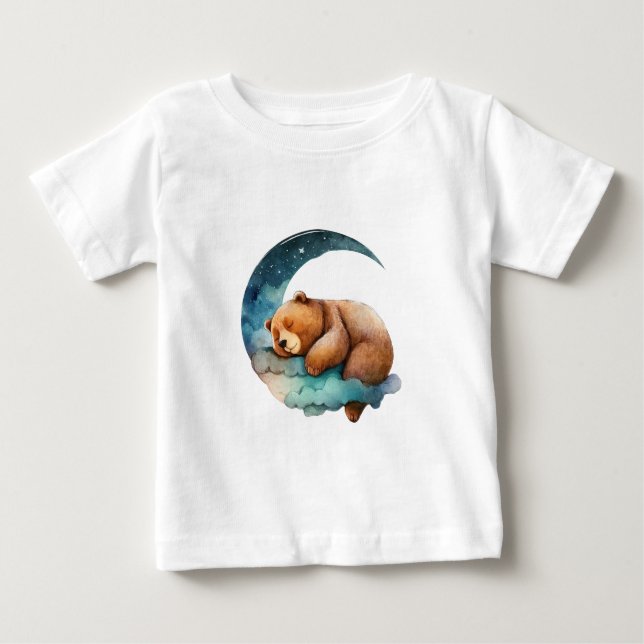 Camiseta De Bebé Oso de peluche durmiendo en la luna creciente (Anverso)