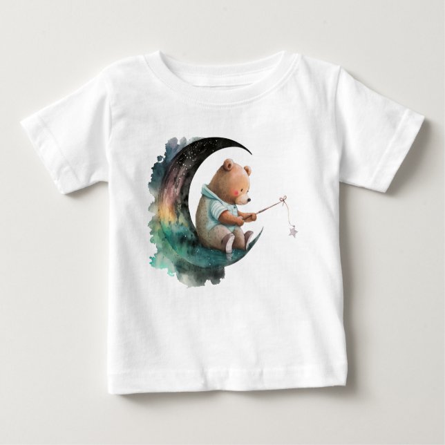 Camiseta De Bebé Oso de peluche en la luna, osito Personalizado luj (Anverso)