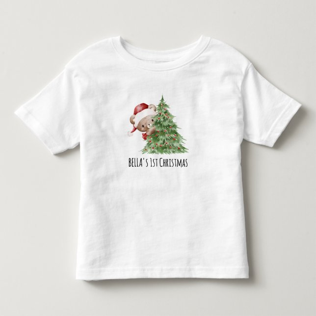 Camiseta De Bebé Oso de peluche personalizado primera Navidad del b (Anverso)