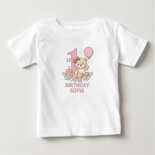 Camiseta De Bebé Oso de peluche rosa regalo de primer cumpleaños ni