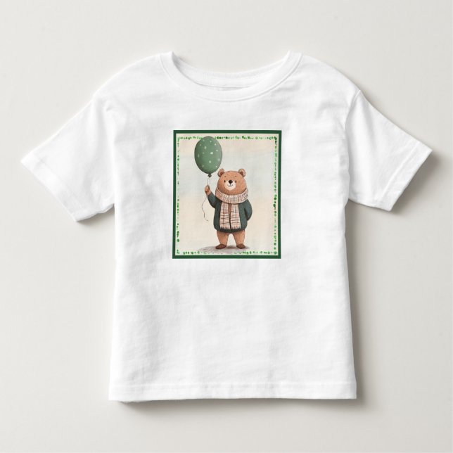 Camiseta De Bebé Oso de sudadera verde con funda de cartón tostado  (Anverso)