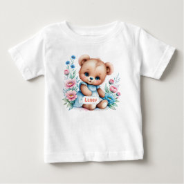 Camiseta De Bebé Oso de Teddy bebé con flores de acuarela