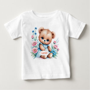 Camiseta De Bebé Oso de Teddy bebé con flores de acuarela