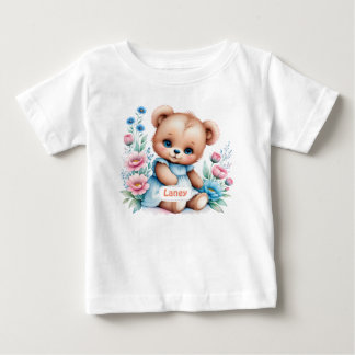 Camiseta De Bebé Oso de Teddy bebé con flores de acuarela