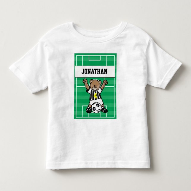 Camiseta De Bebé Oso de Teddy de Fútbol Personalizado (blkwstripe) (Anverso)