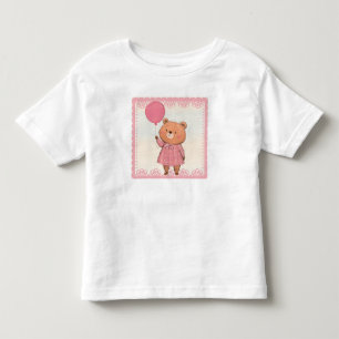 Camiseta De Bebé Oso de vestido rosado fresco con globo rosa