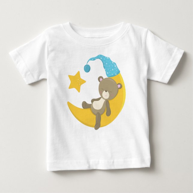 Camiseta De Bebé Oso Durmiente, Oso Cubierto, Oso En La Luna (Anverso)