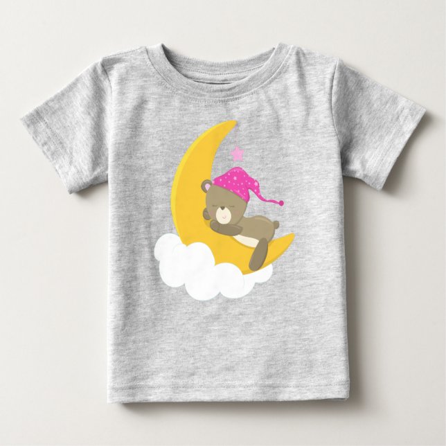 Camiseta De Bebé Oso Durmiente, Oso En La Luna, Oso Pequeño (Anverso)