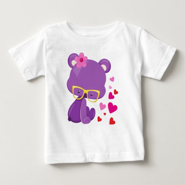 Camiseta De Bebé Oso el día de San Valentín, Oso Púrpura, Gafas, Co (Anverso)