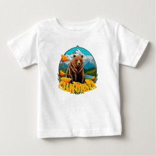 Camiseta De Bebé Oso en paisaje montañoso rodeado de naranja