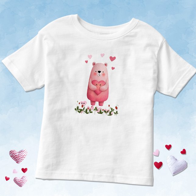 Camiseta De Bebé Oso Kawaii Rosa con Corazones (Subido por el creador)