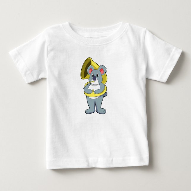 Camiseta De Bebé Oso Koala en Música con saxofón. PNG (Anverso)