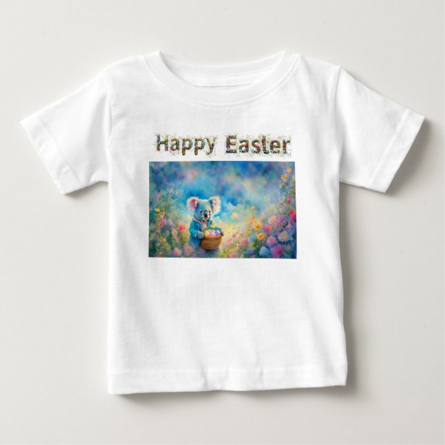 Camiseta De Bebé Oso Koala sosteniendo una canasta de huevos de Pas (Anverso)