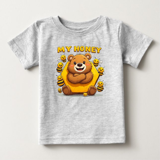 Camiseta De Bebé Oso lindo abrazando panal amarillo (Anverso)