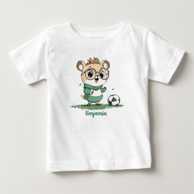 Camiseta De Bebé Oso lindo con bola de fútbol (Anverso)