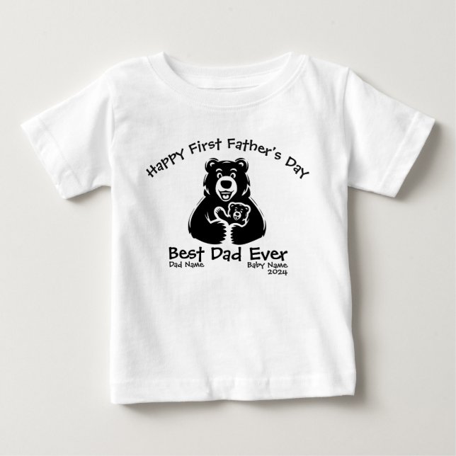 Camiseta De Bebé Oso lindo del día del primer padre blanco y negro (Anverso)