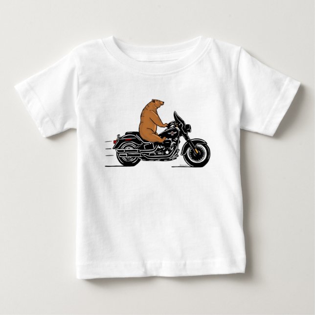 Camiseta De Bebé Oso marrón caprichoso conduciendo una motocicleta (Anverso)