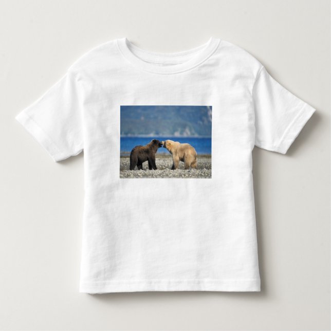 Camiseta De Bebé Oso marrón, oso pardo, juega en la playa, (Anverso)