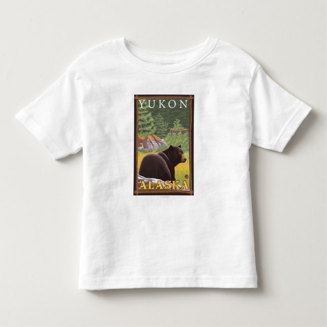 Camiseta De Bebé Oso negro en el bosque - el Yukón, Alaska (Anverso)