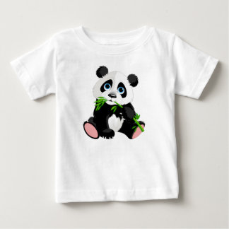 Camiseta De Bebé Oso Panda blanco y negro comiendo bambú verde