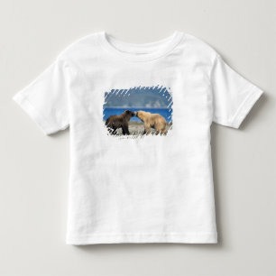 Camiseta De Bebé Oso pardo, oso grizzly, juegan en la playa,