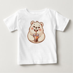 Camiseta De Bebé Oso Polar Cute Beber Boba Tea Tee Burbuja Leche